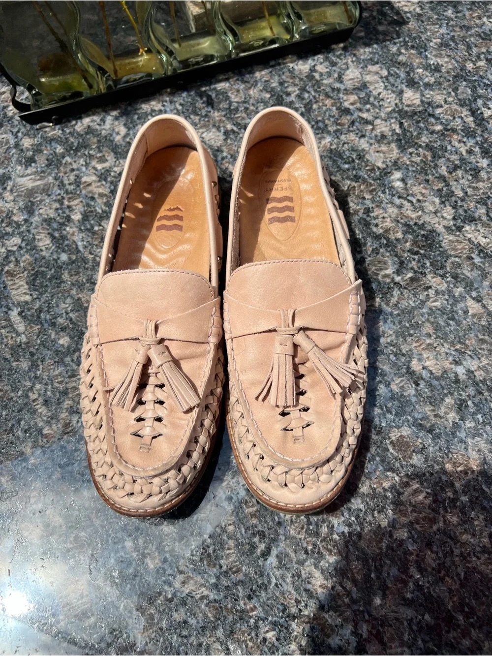 Sperry Women Seaport Penny Plushwave Woven Leather Loafers Tan Sz 10